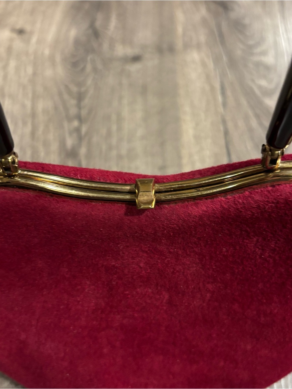 1950s Morris Moskowitz Vintage Maroon Wool Handbag with Bakelite Handle - Picture 4 of 14